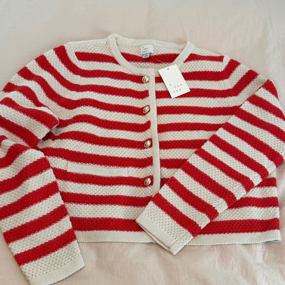 A New Day Red and Cream Striped Cardigan